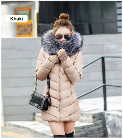 2024 New Wool Collar Hooded Winter Jacket Parkas Women's Jacket Thick Warm Cotton Cushion Down Coat Parka Coat Winter Long Fit D