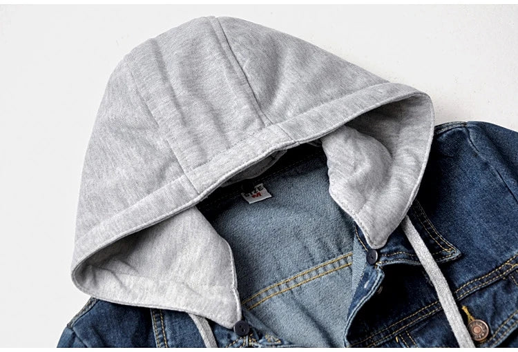 S-5XL Women Denim Jackets Spring Autumn Single-Breasted Detachable Hood Short Jean Jacket All-Match Casual Slim Outerwear