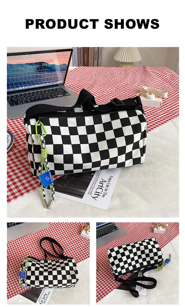 Plaid Shoulder Bag for Women Handbag CrossBorder Canvas Leisure  Fashion Bag Ladies Embroidered Han Female Pocket Purse