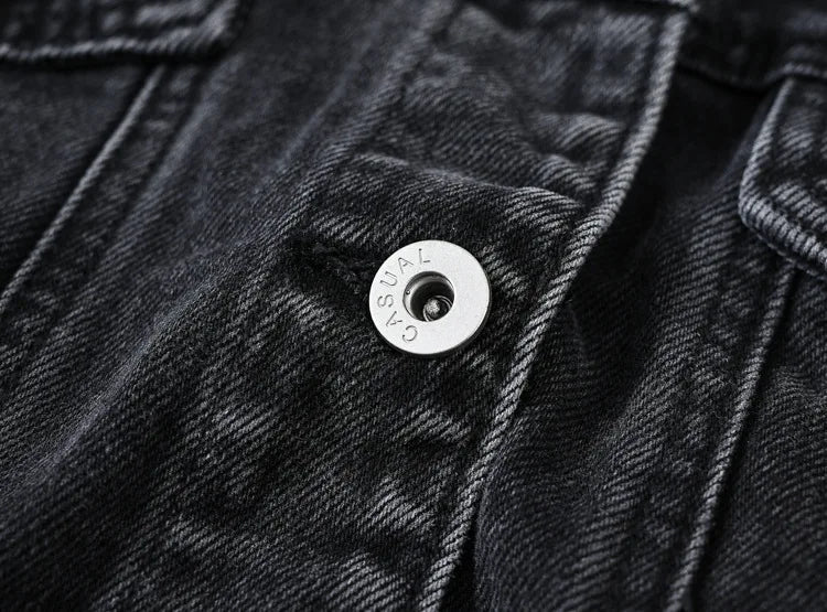 2026 Women's Blue Shorts Denim Jacket, Fashion Casual Coat Black Lapel Single-breasted Long-sleeved Female Overcoat S-XXXL