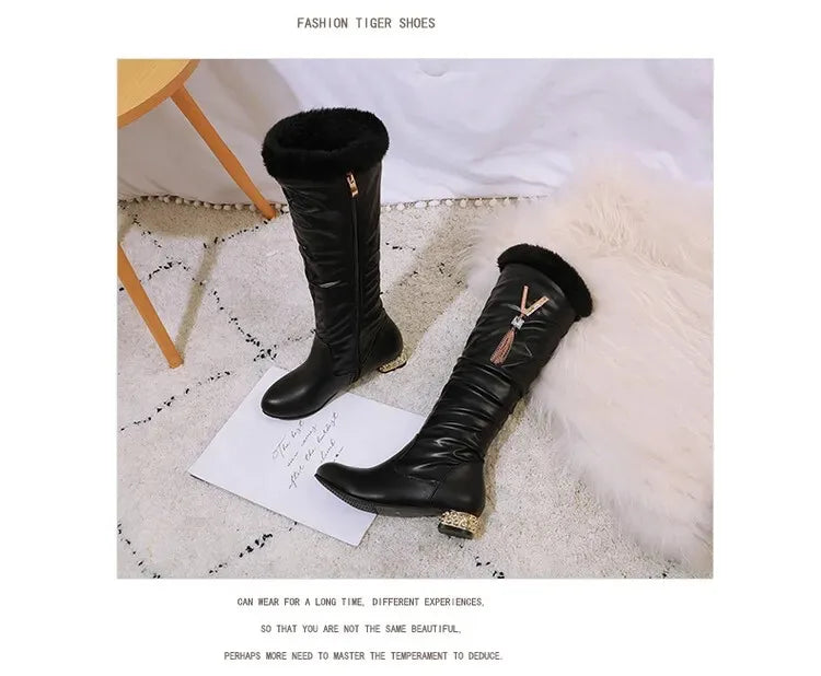 Winter Warm Knee High Boots Women Platform Wedges High Heels Snow Boots Slip on Winter Ladies Shoes White Black Pink 2025