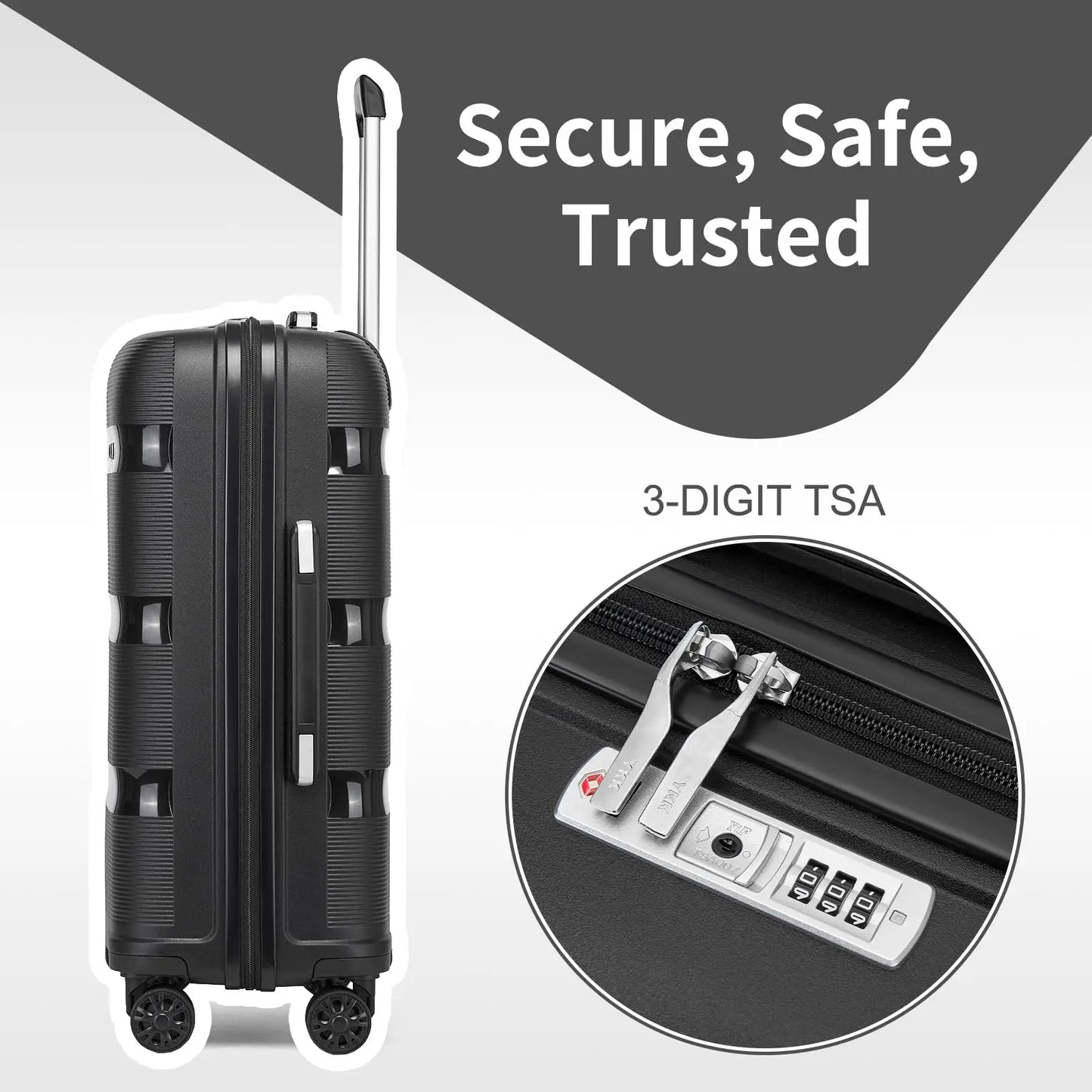 KONO Hardshell Suitcase, Lightweight Polypropylene Luggage with 4 Spinner Wheels & TSA Lock, 19/24/28 Inch Multiple Size Optional Large Capacity Travel Case