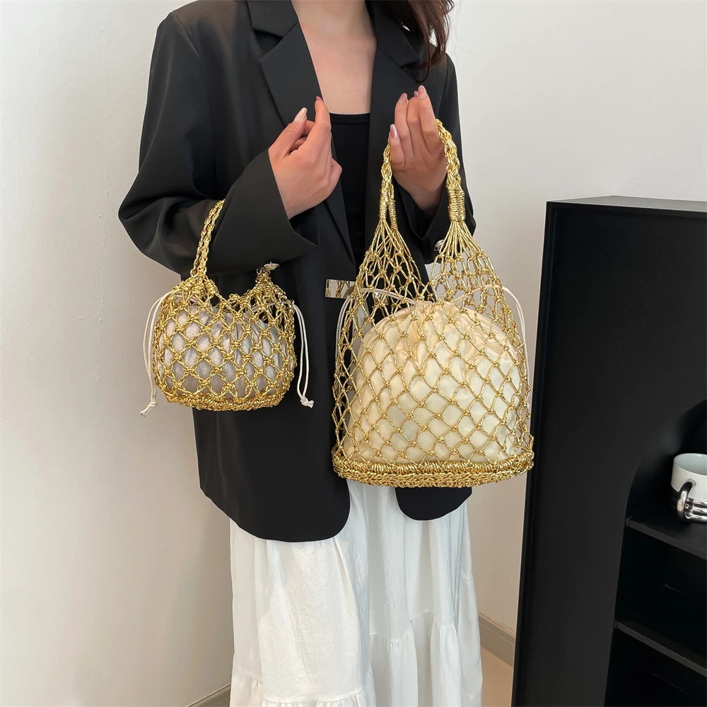MOODS Handmade Woven Design Round Handle Handbags For Women Eco-friendly Craft Paper Hollow-out Luxury Designer Top-handle Bags