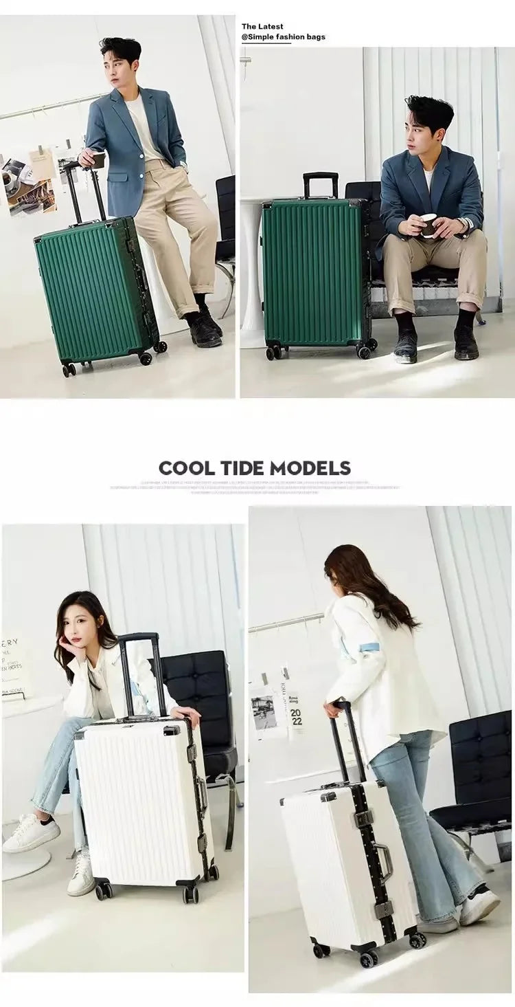 Aluminium Frame Suitcase Large-capacity Trolley Case Strong and Durable Password Cabin Bag Thickened PC suitcase 20/22/24/26/28