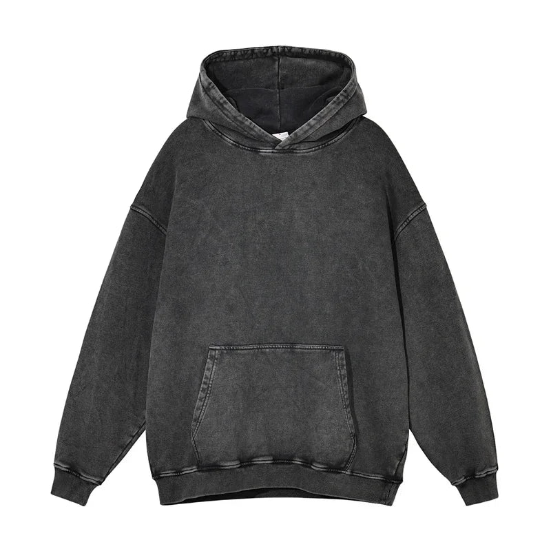 2024 Autumn Winter Men 420gsm Hoodies Streetwears High Street Heavy Weight Washed Cotton Sweatshirts Brand Tracksuit
