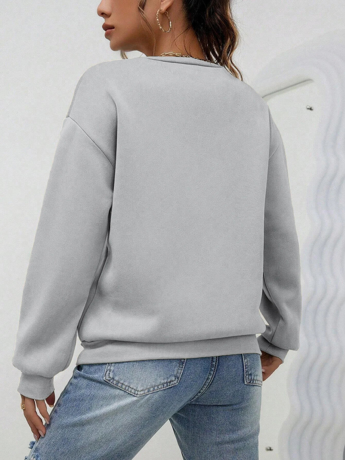 Simple Heart Pattern Printing Sweatshirts For Womens Casual Comfortable Crewneck Hoodies Loose Fleece Warm Sportswear Clothes