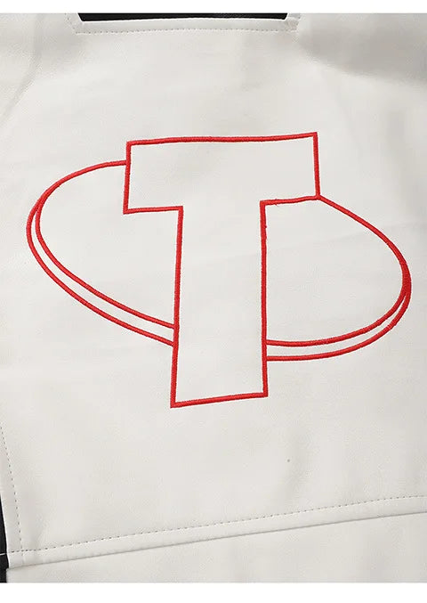 Women's Embroidered White PU Leather Jacket Motorcycle Wear Trendy Jazz Dance Autumn 2025 Collection New Arrival