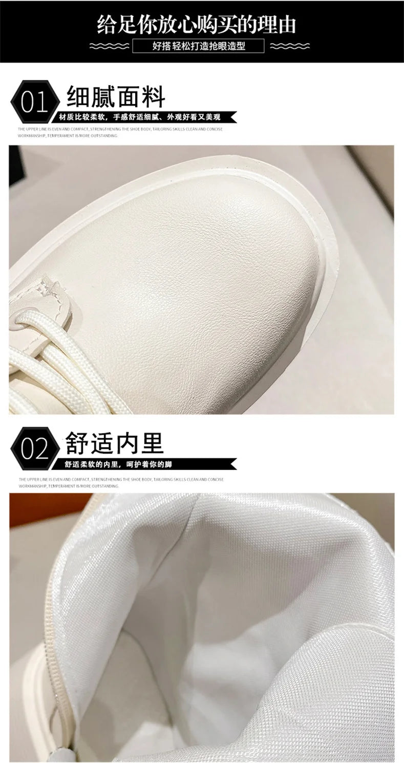 New 2023 Autumn Platform Mid-calf Boots  Women Thick Sole Winter Leather Punk Shoes Chunky Motorcycle Boots Woman