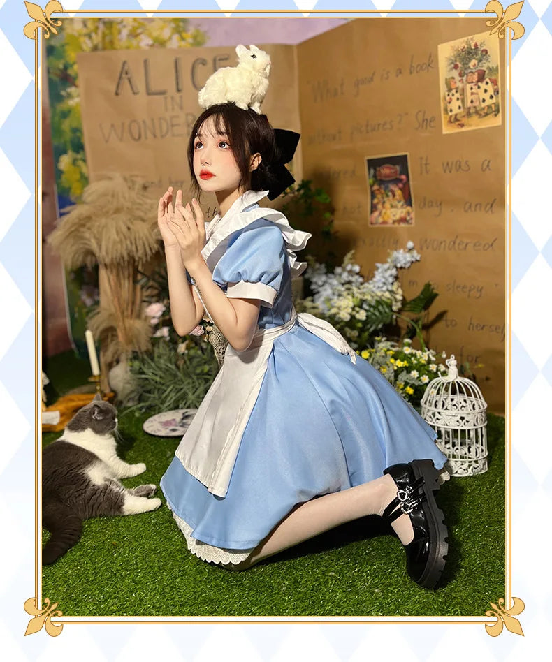 Lolita Dress Maid Apron Fantasia Carnival Halloween Costumes for Women Masquerade Party Alice In Wonderland Cosplay Costume