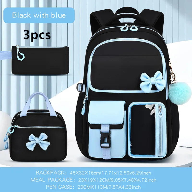 Three-piece Purple School Bag Set Casual with Pen Bag Students Schoolbag Durable with Lunch Bag Large Capacity bow Backpack book