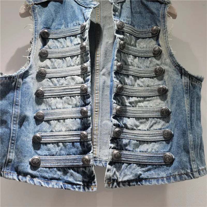 Women Jackets Sleeveless Denim Coat Solid Cardigan Buttons Casual Stand Collar Jacket Streetwear Lady Vintage Coats Summer 2026