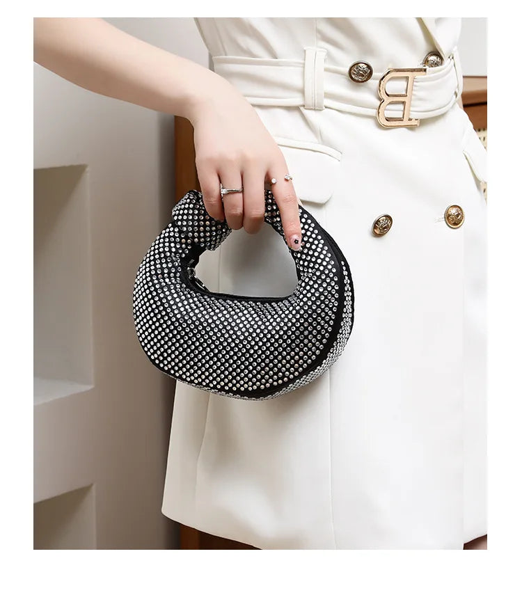 Full Diamond Dumpling Bag Women's Socialite Dinner Clutches Ladies Sparkling Rhinestone Evening Handbag Mini Banquet Party Purse