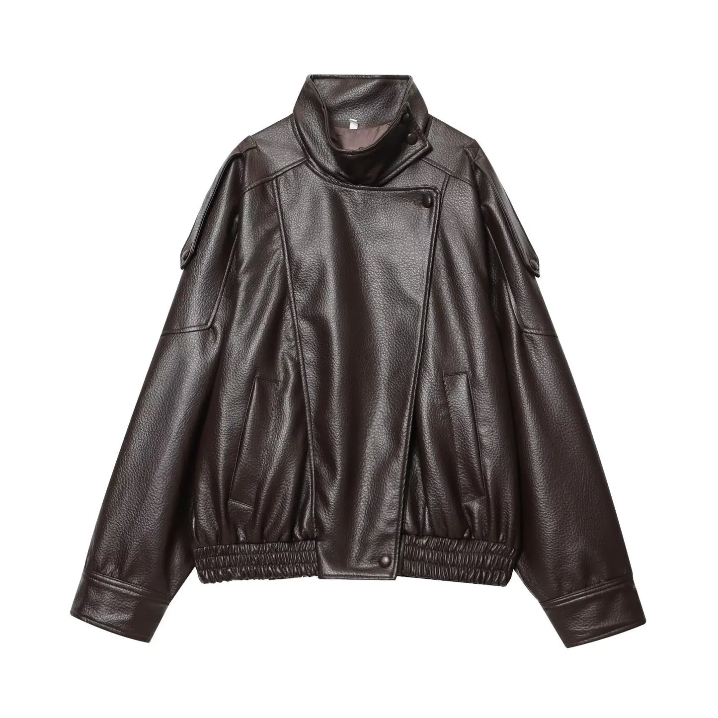 TFMLN 2026 Winter Women Faux Leather Loose Jacket High Street Stand Collar Long Sleeve Coat Fashion Zipper Thicken Outwear