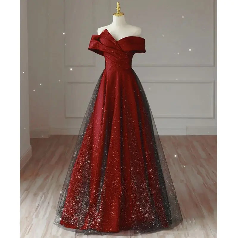 Toasting Dress Bridal Evening Dresses 2026 New Red Wedding Dress High-End Off-shoulder Wedding French Engagement Dress for Women