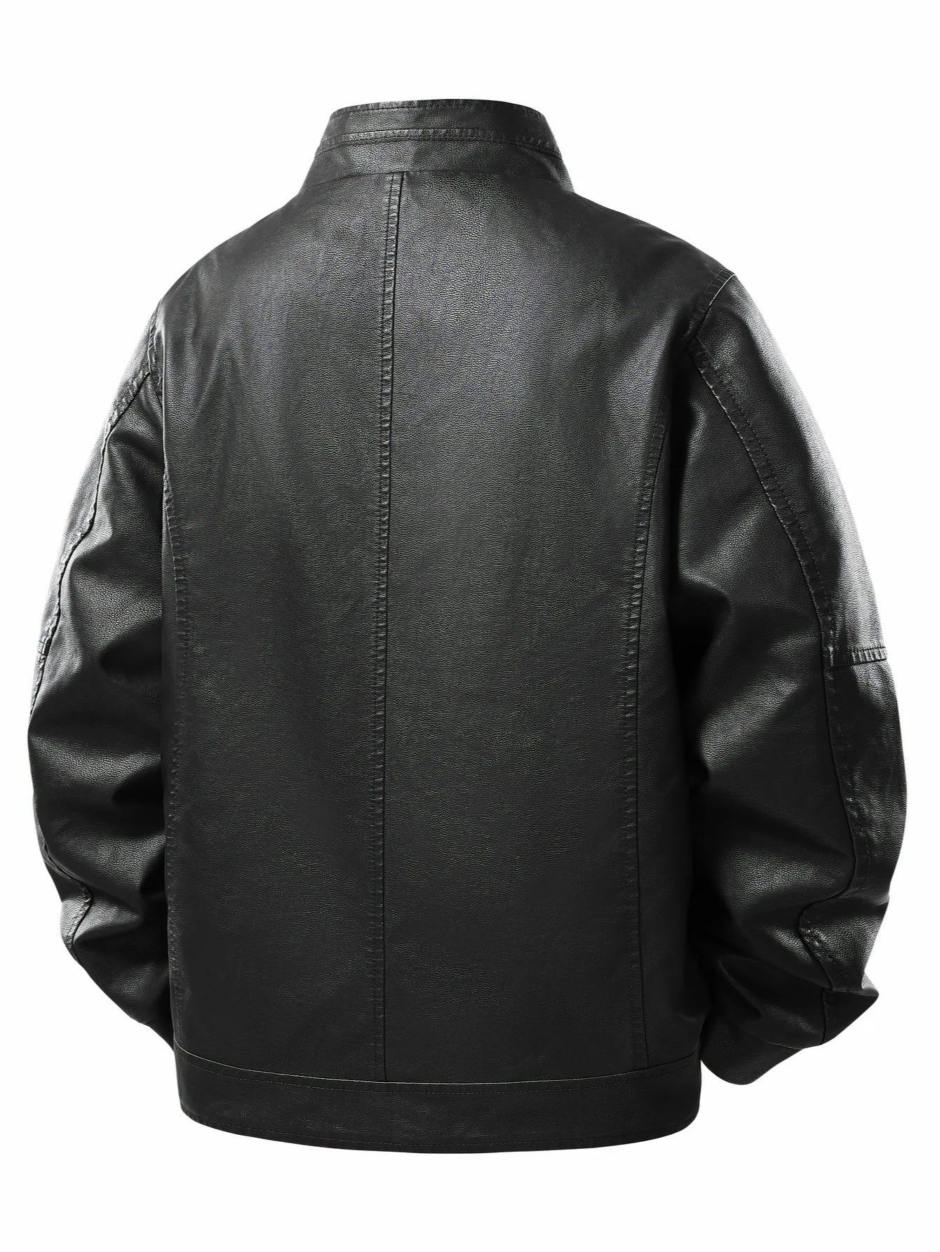 Men's Stand-Up Collar Leather Jacket, Simple and Versatile, Leather Material Gives a High-End Feel, Suitable for Office Commuting, Casual Gatherings with Friends, Autumn and Winter Styling, Street Wear, Leisure and Relaxation