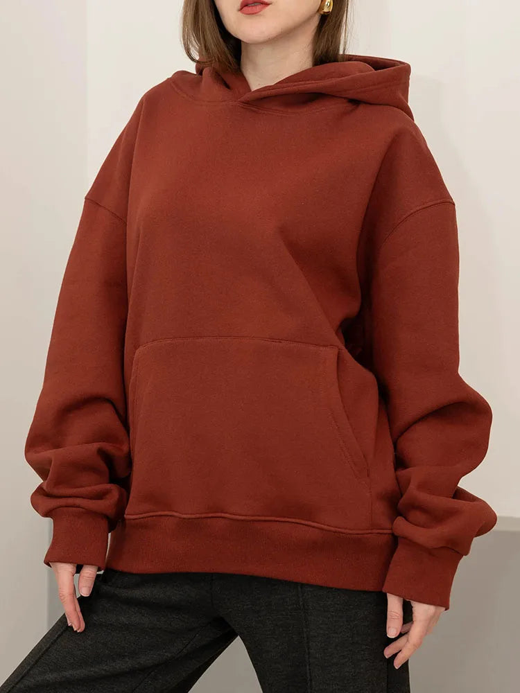 Winter Warm Hoodies Oversized For Women With Fleece Inside Yellow Thick Sweatshirts With Hooded Women Pink Hoodies Velvet Winter