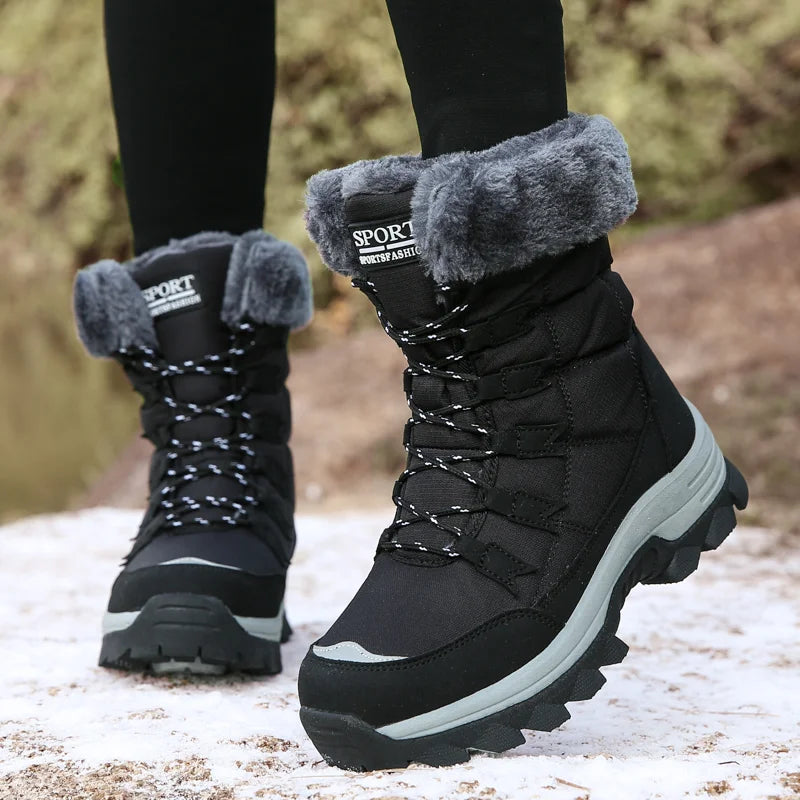Winter Snow Boots Women Outdoor Warmth Faux Fur Thick-soled Ankle Boots Women Anti-slip Wear-resistant Casual Hiking Shoes Women