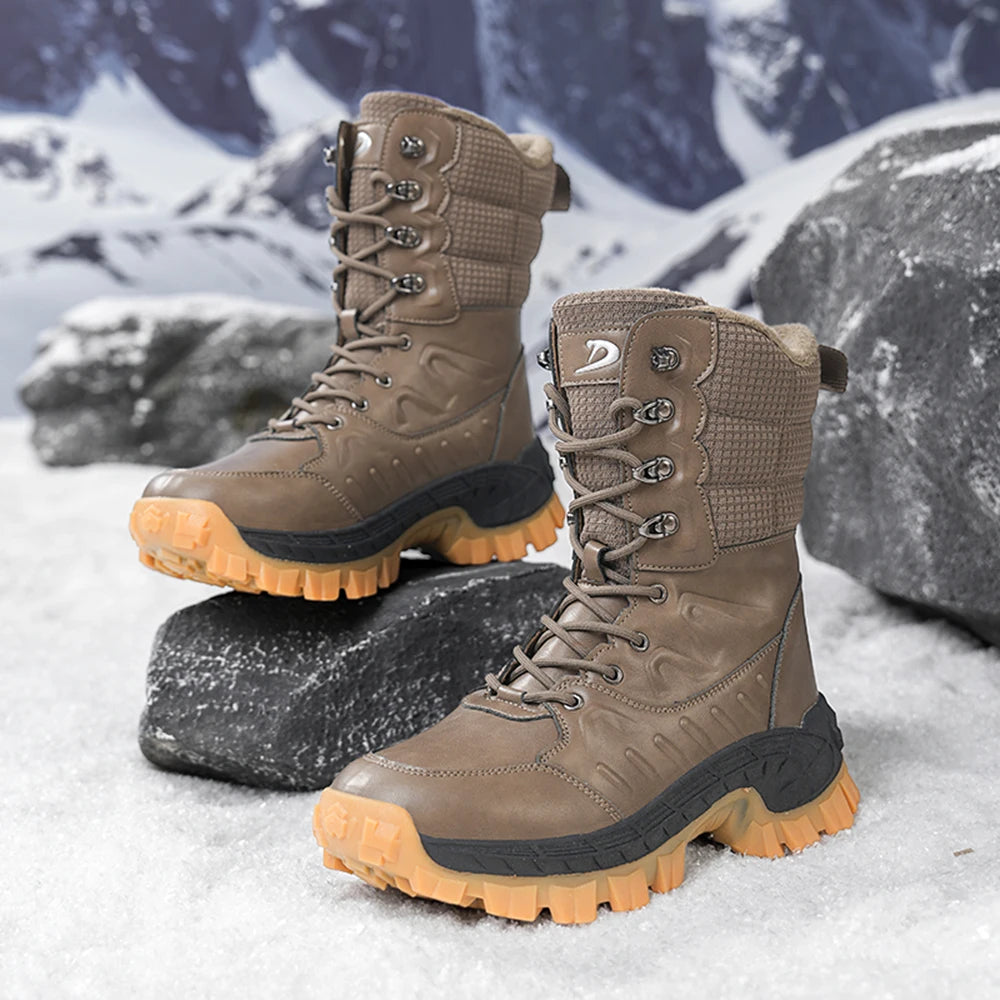 Men's Waterproof Winter Snow Boots, Anti-Slip Warm Fur Lined High-Top Outdoor Hiking Work Boots for Cold Weather