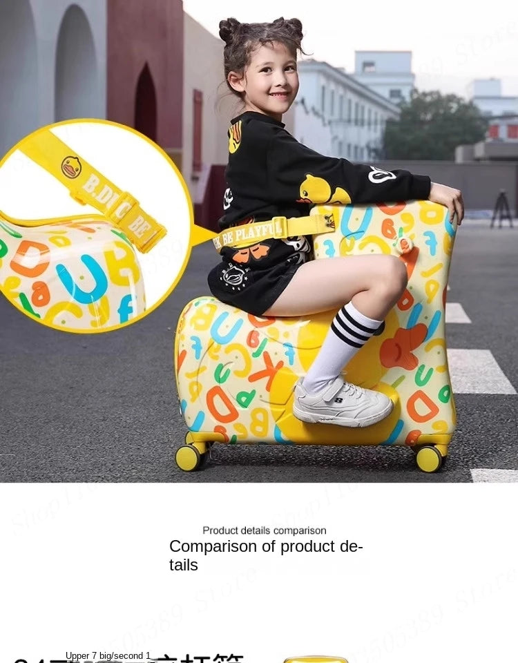 Cute Pony Cartoon Suitcase for Children Can Sit and Ride Carry on Kids Luggage Baby Trolley Case Boarding Cabin 20 Inch