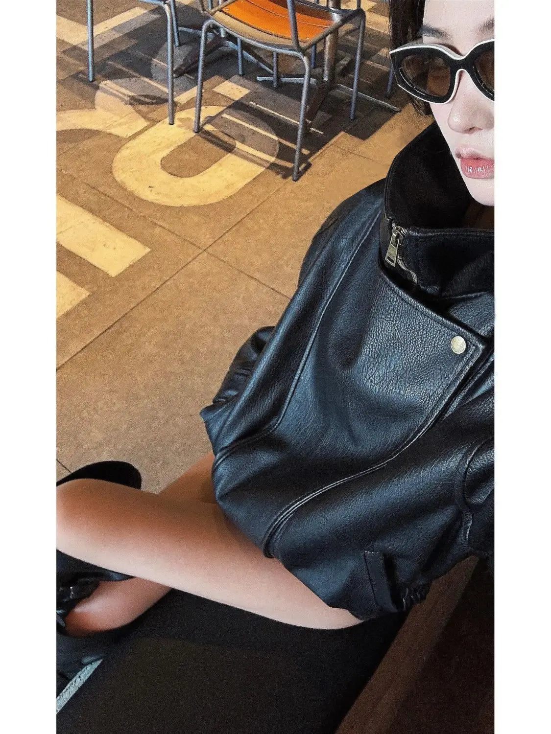 Vintage American Biker Leather Jacket 2026 Women Loose Fit Versatile Design Details Zip Up Stand Collar Chic Casual Outerwear