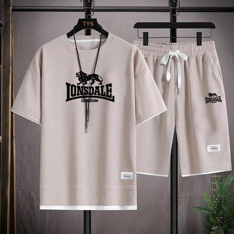 Brand-new summer comfortable men's sportswear, 2026 model fitness casual short-sleeved T-shirt and shorts set, two-piece set