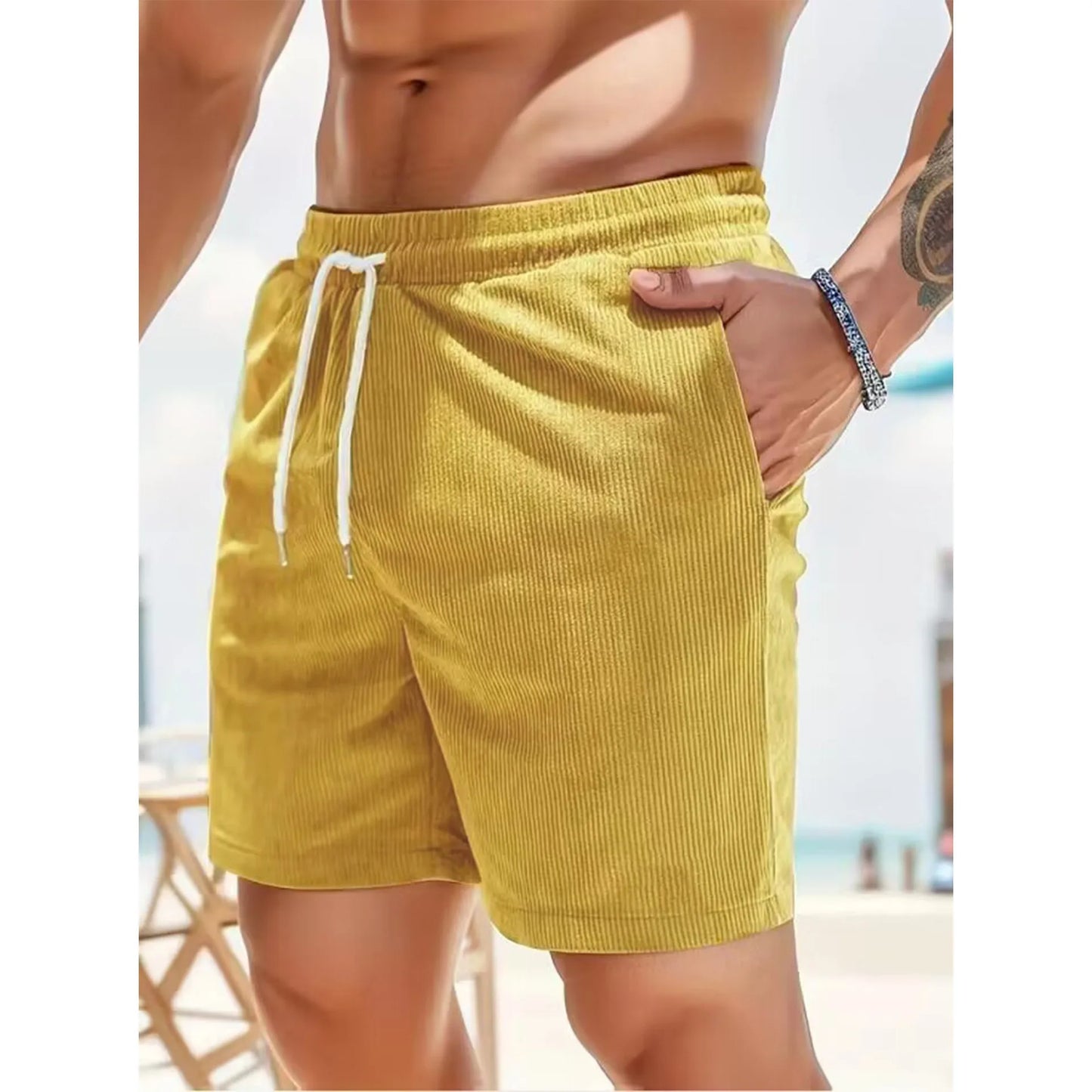 2026 Summer Men Corduroy Shorts Casual Lightweight Loose fit Men's Beach Board Shorts Short Pants Trousers
