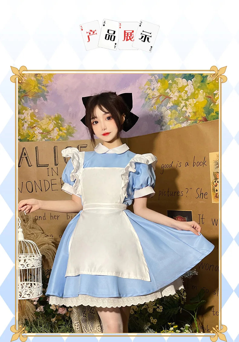 Lolita Dress Maid Apron Fantasia Carnival Halloween Costumes for Women Masquerade Party Alice In Wonderland Cosplay Costume