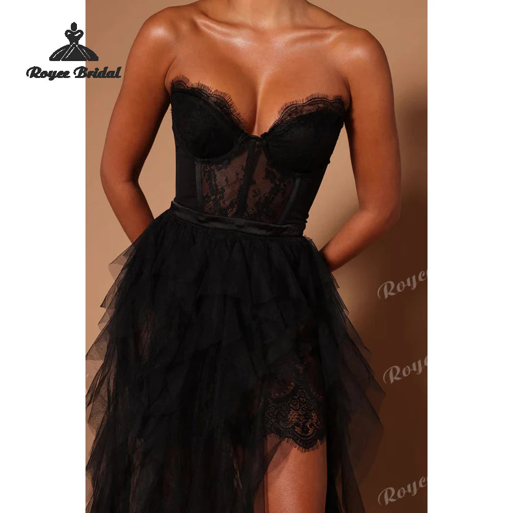 Sexy Tiered A Line Dresses Evening 2026 Strapless High Side Slit Women's Formal Evening Gowns Customized فساتين سهر