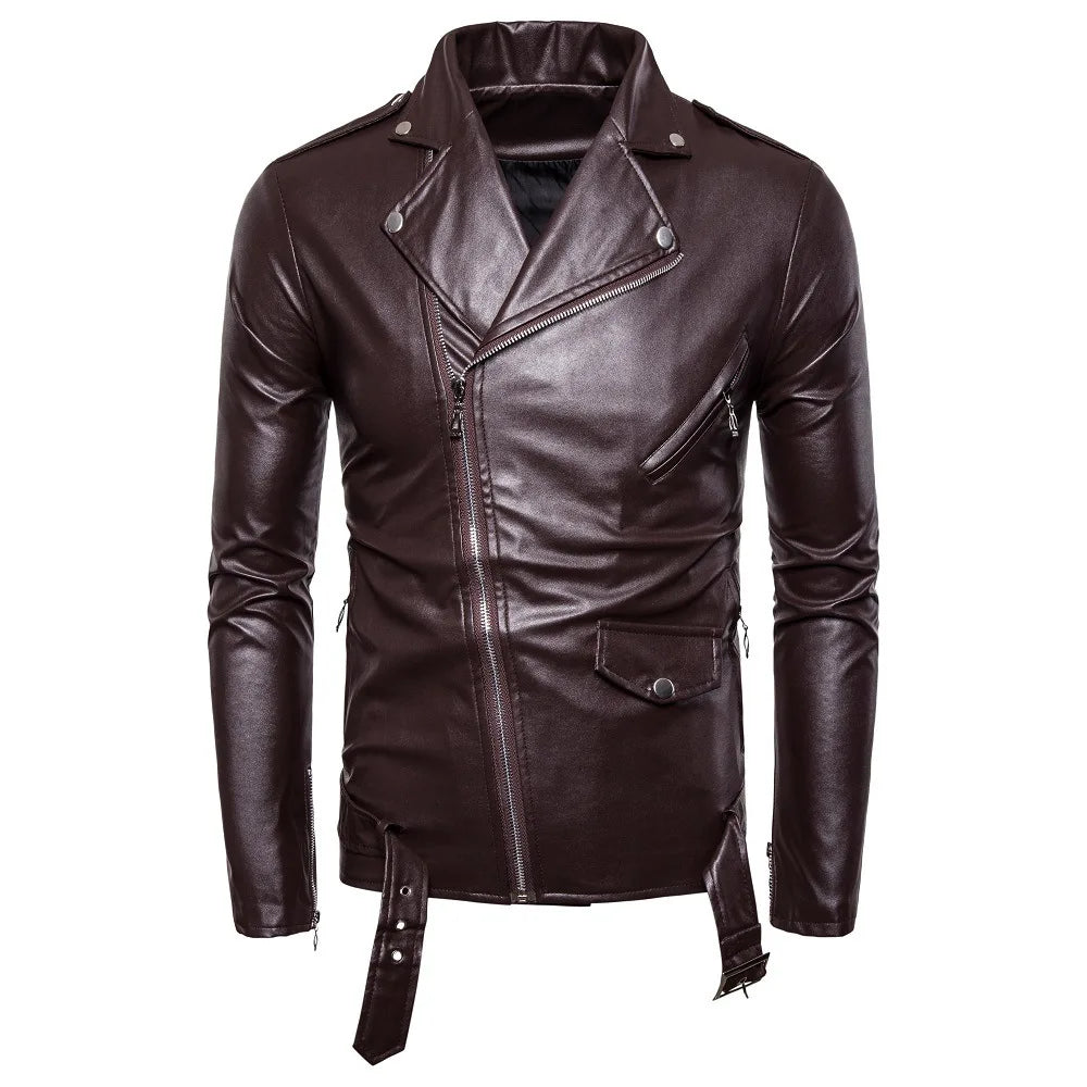 QICHE Men's Leather Jacket 2026 Slim PU Motorcycle Style Men's Jacket Fashion New Long Sleeve Casual Outerwear Coat For Men