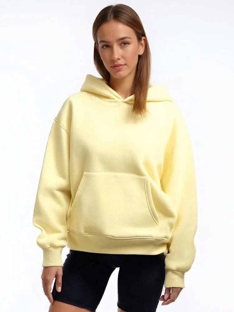 Winter Warm Hoodies Oversized For Women With Fleece Inside Yellow Thick Sweatshirts With Hooded Women Pink Hoodies Velvet Winter