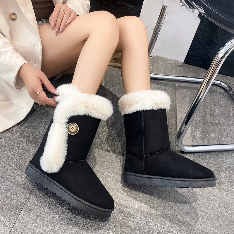 Winter New Round Toe Comfortable and Casual Snow Boots Fashionable Shallow Mouth Sexy and Lightweight Midsole Boots for Women