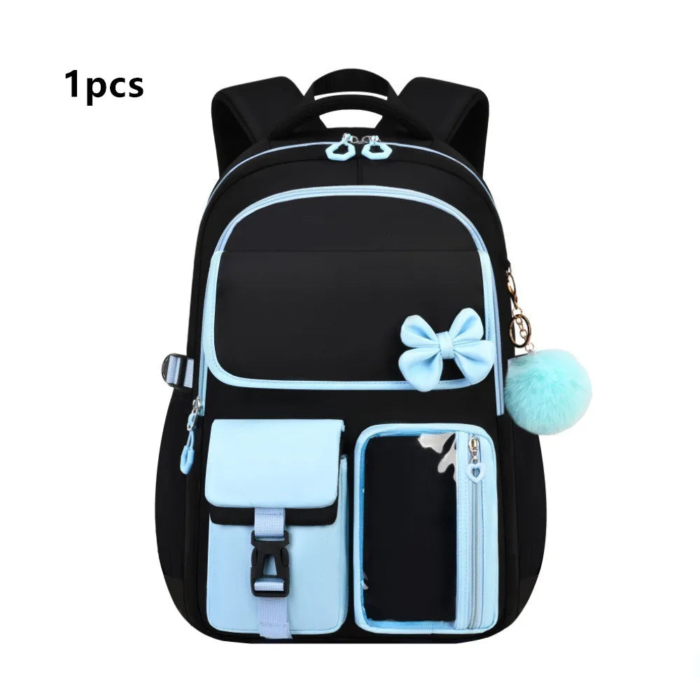 Three-piece Purple School Bag Set Casual with Pen Bag Students Schoolbag Durable with Lunch Bag Large Capacity bow Backpack book
