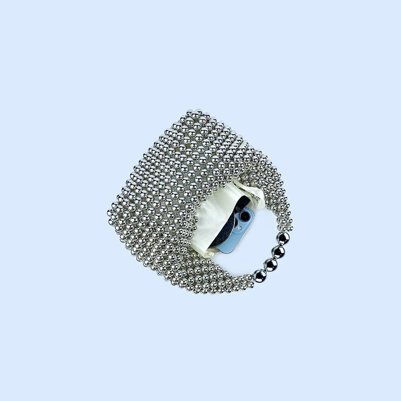 European and American high-end texture handmade silver beaded pillow bag, banquet bag, fashionable and versatile