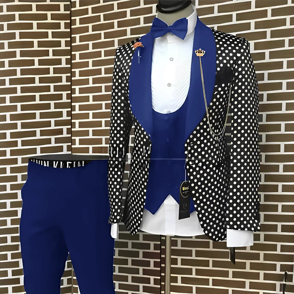 Spotted Men's Suit 3 Piece Set Wedding Groom Tuxedo Custom Slim Fit Blazer Pants Vest Men's Elegant Suit