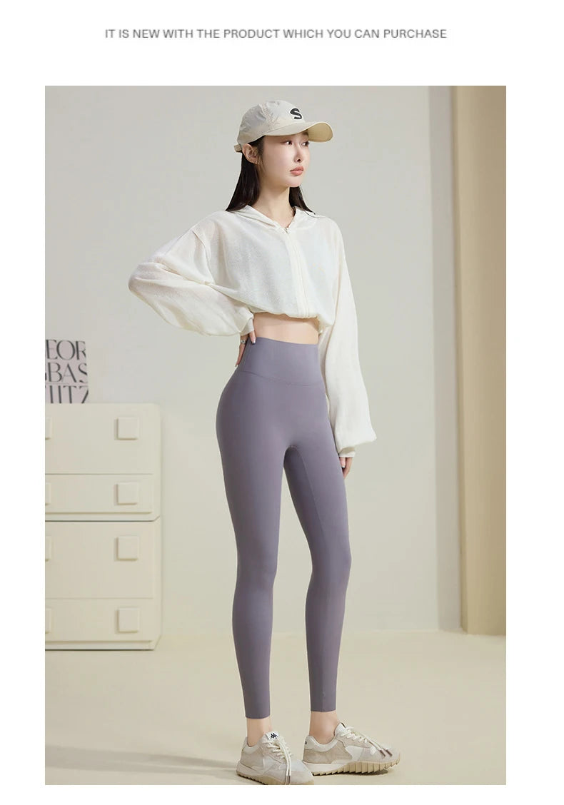 BIVIGAOS Spring Summer Back Pocket Nude Feel Sharkskin Leggings Women Fish Bone High Waist Push Up Sport Fitness Running Legging