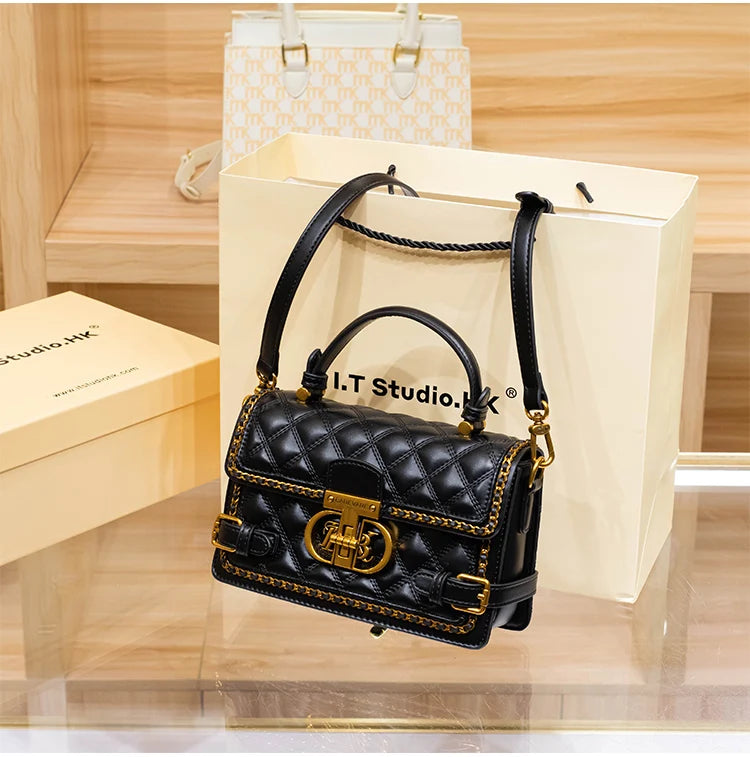 Women's handbag genuine diamond grid handbag women's 2024 new high-end designer crossbody shoulder small square bag