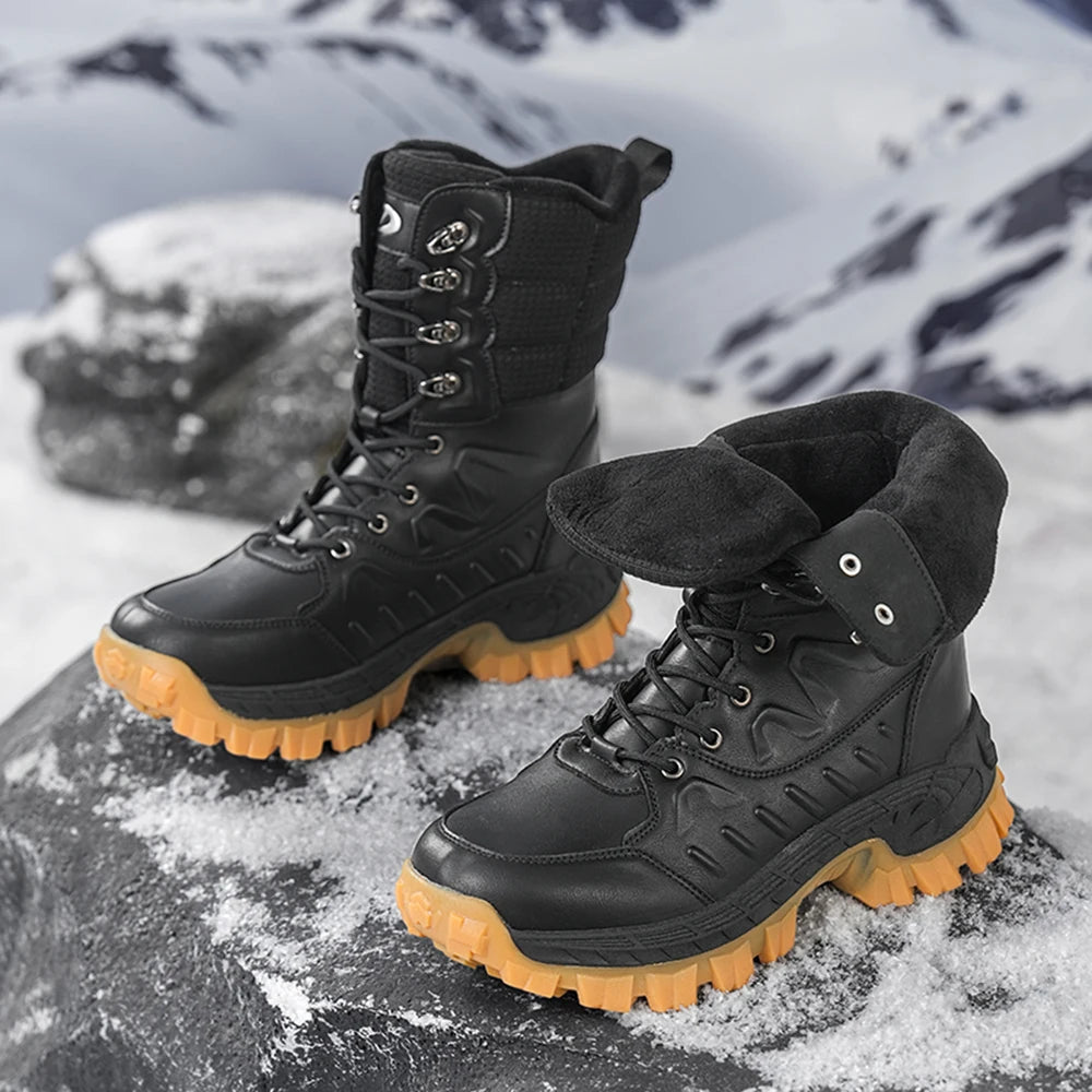 Men's Waterproof Winter Snow Boots, Anti-Slip Warm Fur Lined High-Top Outdoor Hiking Work Boots for Cold Weather