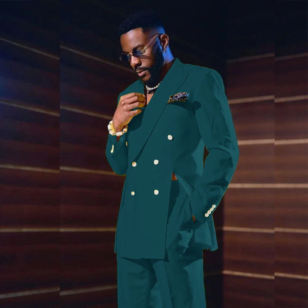 Fashion Yellow Men's Suits Special Style Double Breasted Peaked Lapel Luxury Blazer 2 Piece Jacket Pants Chic Blazer Customized