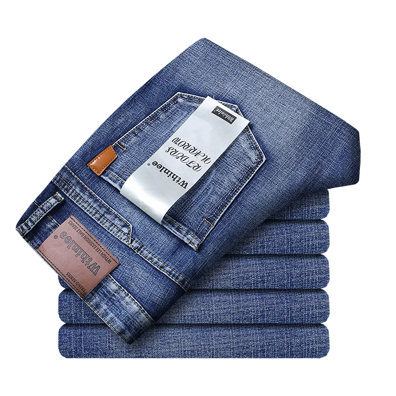 Spring Autumn Men's Smart Jeans Business Fashion Straight Regular Blue Stretch Denim Trousers Classic Men Plus Size 28-40