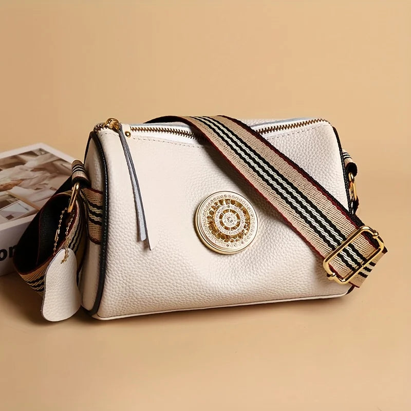 Genuine Leather Crossbody Bag, Stylish Black, Camel, Green Women's Trendy Handbag Single Shoulder Bag with Adjustable Strap