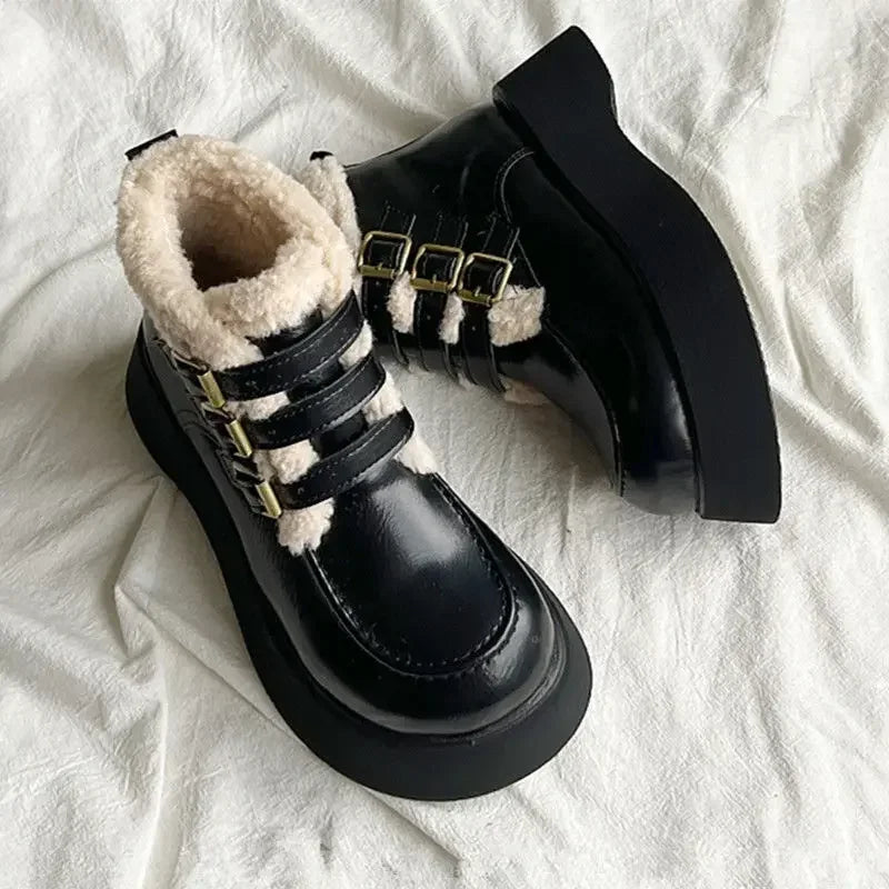 Lace-up Elegant With Medium Heels Padded Women's Snow Boots Laces Ladies Shoes Y2k Protective Plush Comfortable High Quality 39