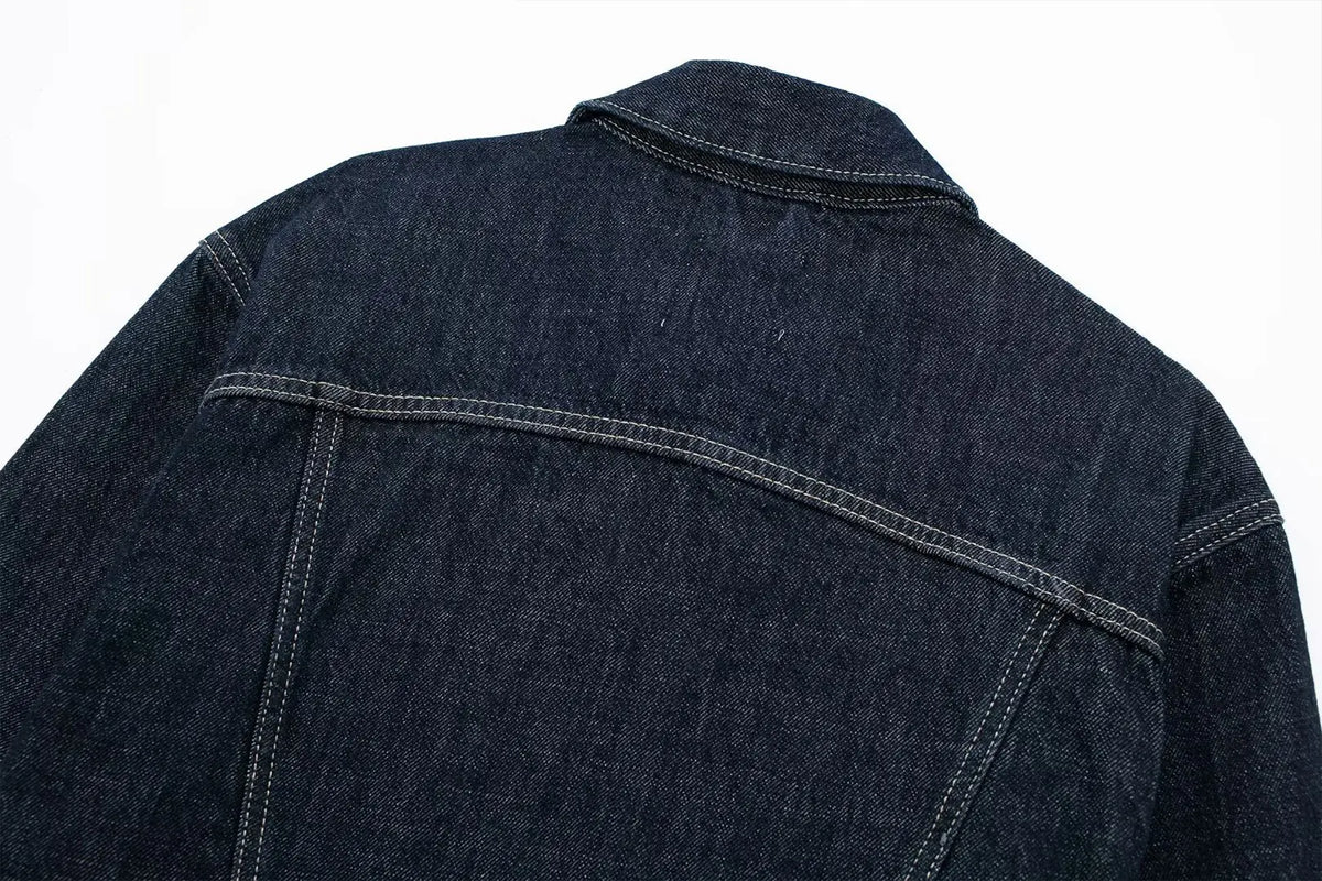 HH Denim Jacket For Women Vintage Single Breasted Lapel Long Sleeve Jackets Fashion Female High Street Outerwear Denim Coats