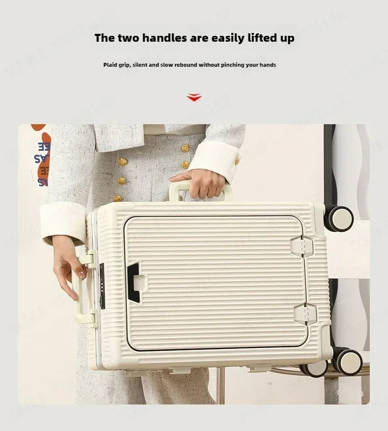 Front Opening Large Capacity Rolling Luggage Case Aluminum Frame ABS+PC Trolley Case Suitcase USB Charging Boarding Case
