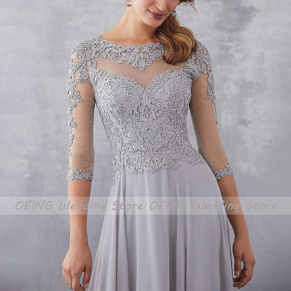 Customized Mother of the Bride Dresses for Weddings Lace Applique Wedding Guest Gowns for Women A Line 3/4 Sleeves Evening Dress