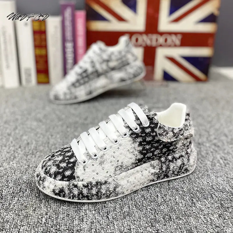 Sneakers Casual Men Designer Board Shoes Fashion Patent Leather/Denim Breathable Increased Internal Flat Platform Punk Shoes