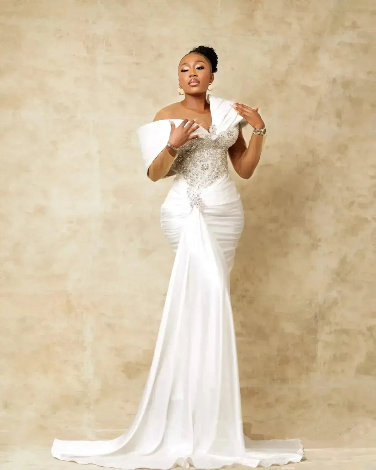 Customized 2026 New Luxurious White Mermaid Pleated Women's Wedding Dress Sexy 3D Bead Beach Dance Bridal Gown Vestido De Novia