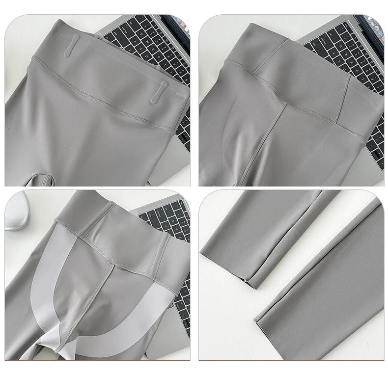 BIVIGAOS Spring Summer Back Pocket Nude Feel Sharkskin Leggings Women Fish Bone High Waist Push Up Sport Fitness Running Legging