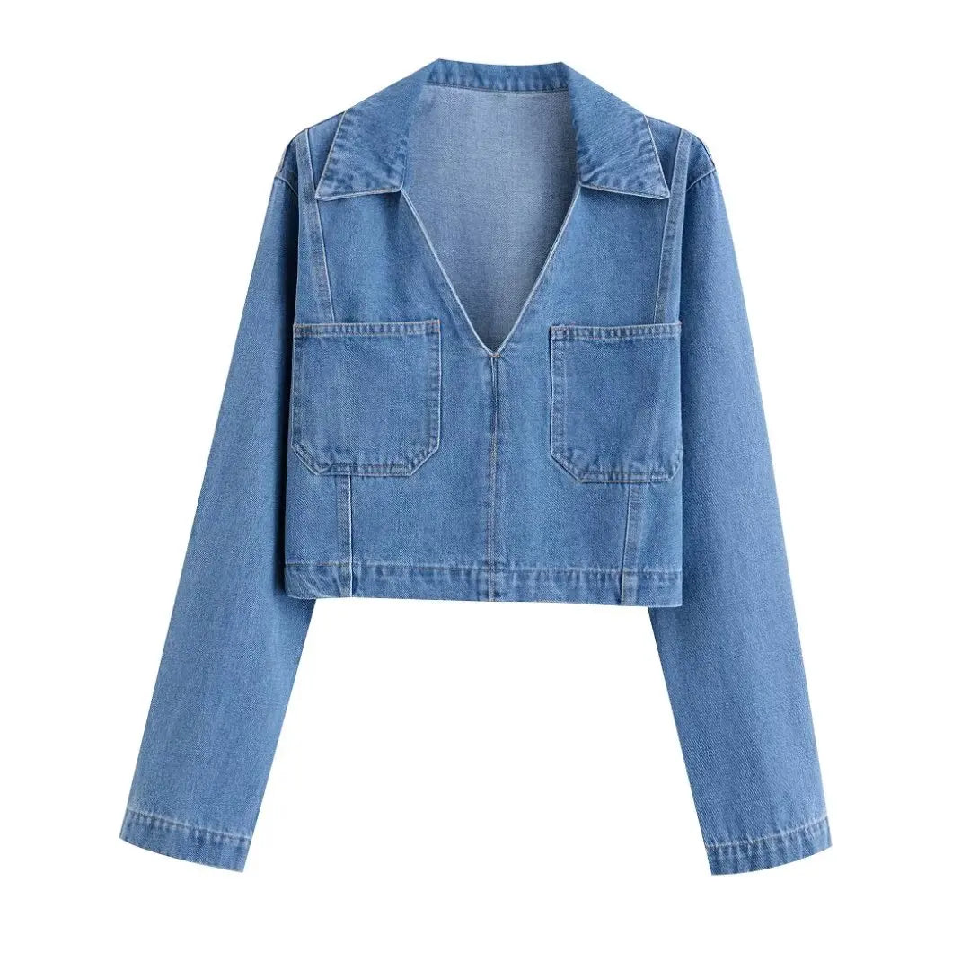 New Women's Clothing With European And American Style, Fashionable, Simple, Casual, Solid Color, Short Denim Shirt Jacket