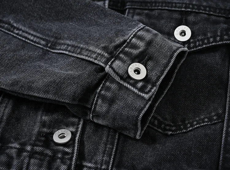 2026 Women's Blue Shorts Denim Jacket, Fashion Casual Coat Black Lapel Single-breasted Long-sleeved Female Overcoat S-XXXL