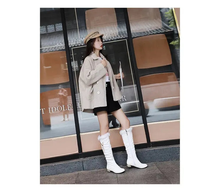 Winter Warm Knee High Boots Women Platform Wedges High Heels Snow Boots Slip on Winter Ladies Shoes White Black Pink 2025